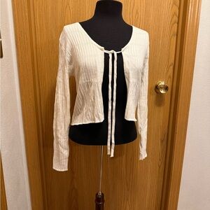 Cream Tying-Front Cardigan Sweater